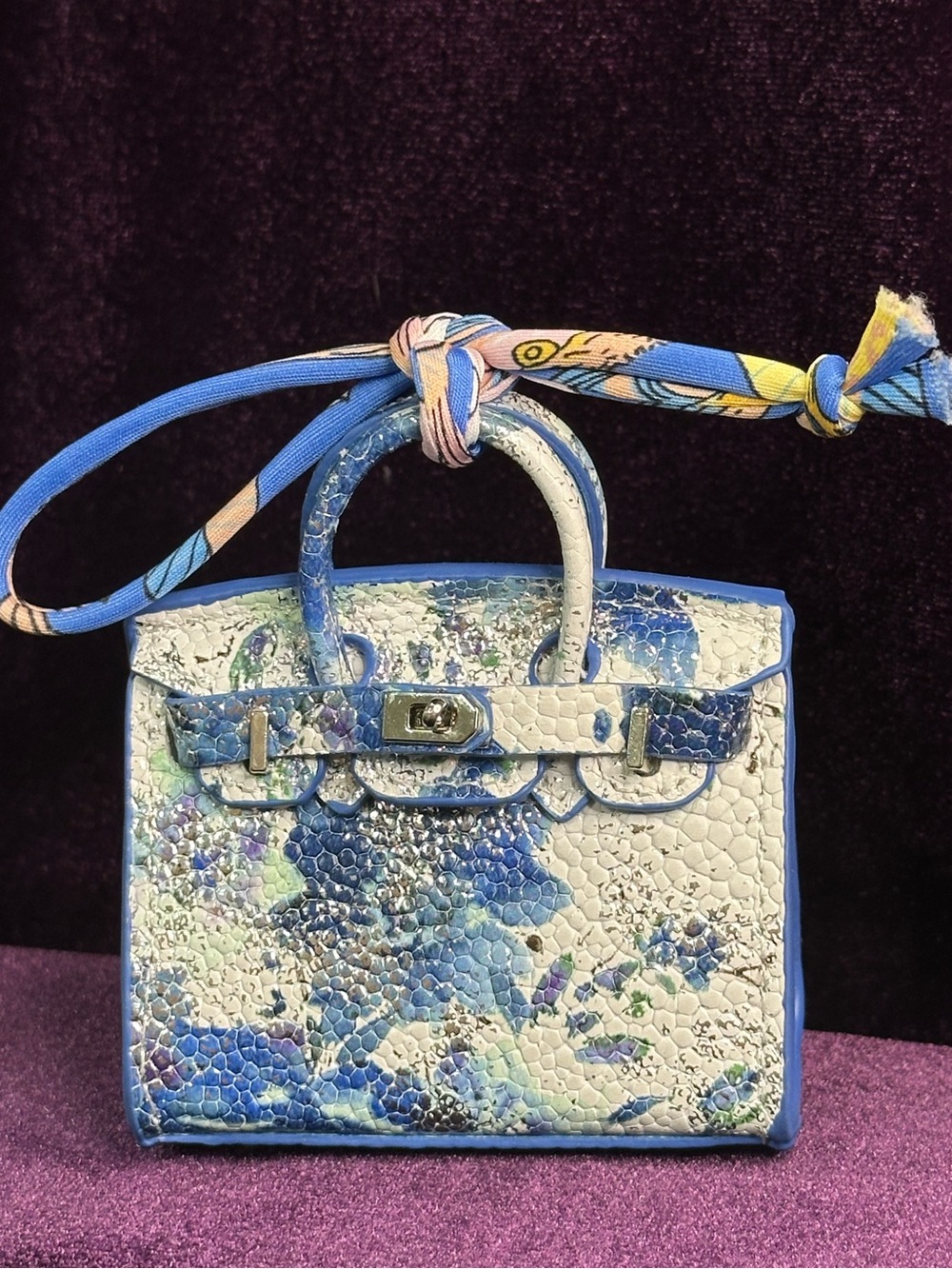 blue floral mini bag charm